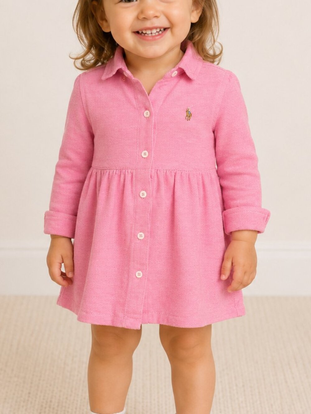 RALPH LAUREN Kids Girl Mesh Long-Sleeve Polo Dress 12M